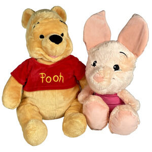 Disney Store 18" Winnie The Pooh 15" Piglet Plush Lot Sewn Eyes Super Soft Vtg